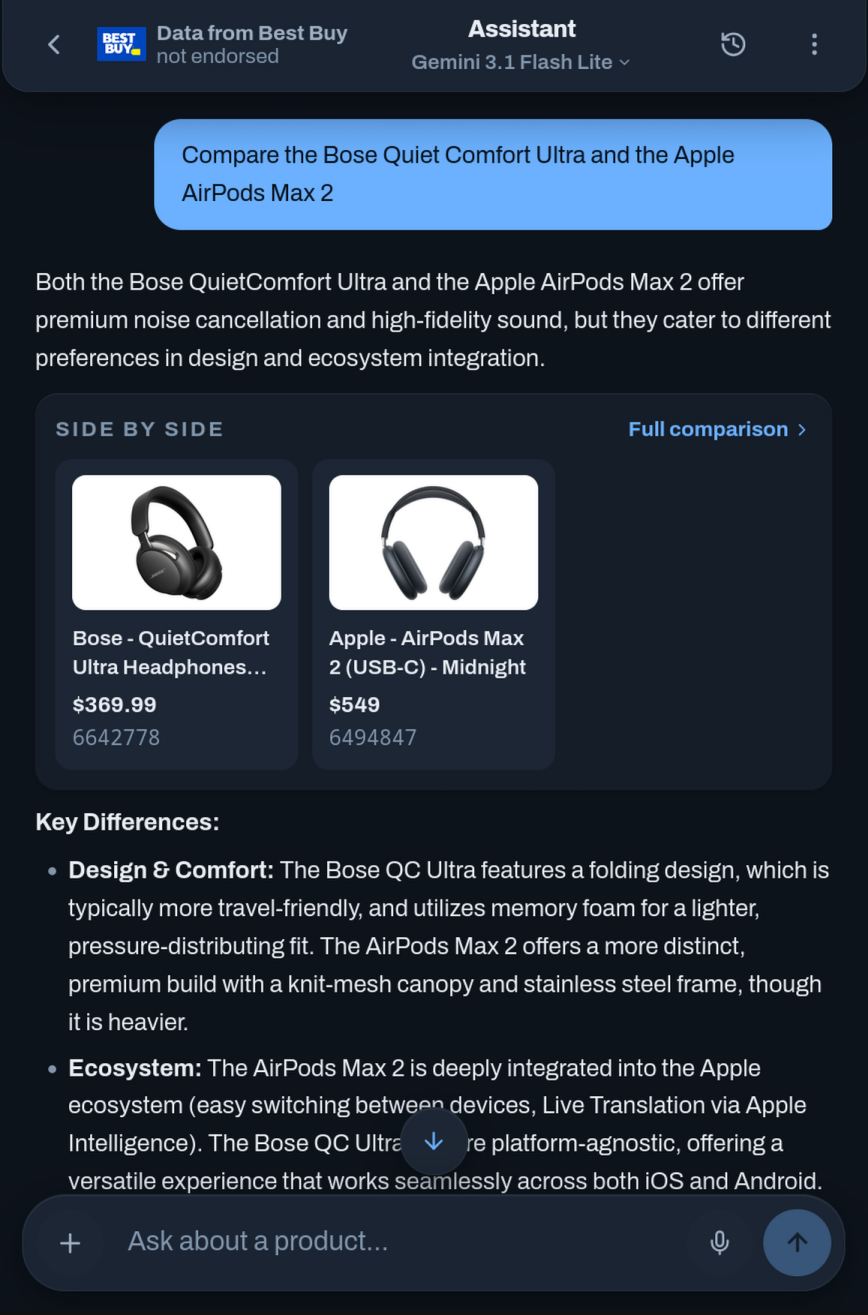 Chat View comparing 2 headphones